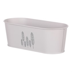 Truhlík kovový s peříčky, barva šedivá.