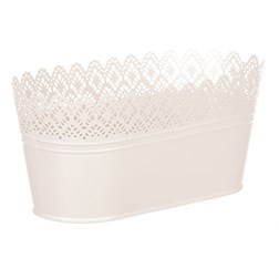 Truhlík kovový, krajkový okraj, krémová barva.