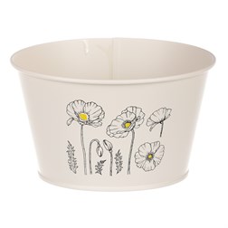 Obal kovový, krémová barva s máky.