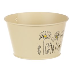 Obal kovový, žlutá barva s máky.