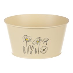 Obal kovový, žlutá barva s máky.