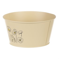 Obal kovový, žlutá barva s máky.