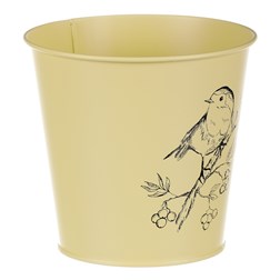 Obal kovový, žlutá barva s ptáčkem.