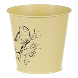 Obal kovový, žlutá barva s ptáčkem.