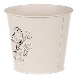 Obal kovový, krémová barva s ptáčkem.