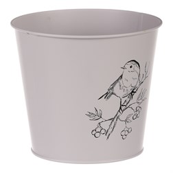 Obal kovový, šedivá barva s ptáčkem.