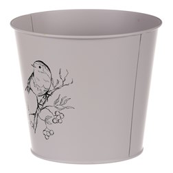 Obal kovový, šedivá barva s ptáčkem.