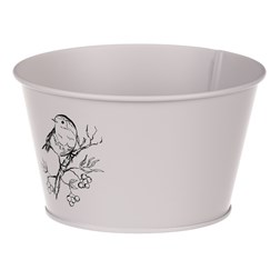 Obal kovový, šedivá barva s ptáčkem.