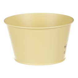 Obal kovový, žlutá barva s ptáčkem.