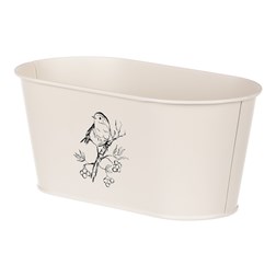 Truhlík kovový, krémová barva s ptáčkem.