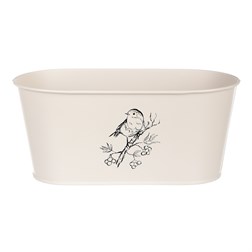 Truhlík kovový, krémová barva s ptáčkem.