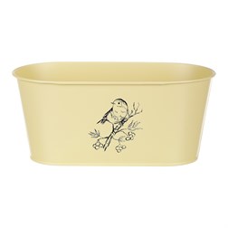 Truhlík kovový, žlutá barva s ptáčkem.