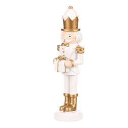 Voják s dárkem - figurka na postavení, polyresin, barva bílo - zlatá.