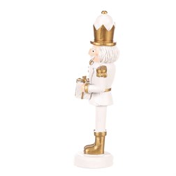 Voják s dárkem - figurka na postavení, polyresin, barva bílo - zlatá.