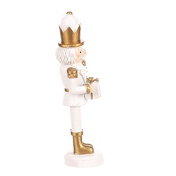 Voják s dárkem - figurka na postavení, polyresin, barva bílo - zlatá.