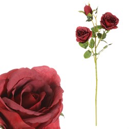 Ruža - umelá rezaná, dva kvety s púčikom, červená