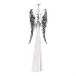 Anděl kovový, na čajovou/LED svíčku, bílý.