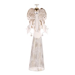 Kovový anděl s rolničkami - na postavení, velikost "XL", barva bílá.