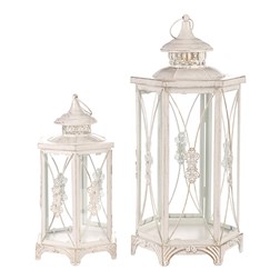 Lucerna kovová - šestiboká, barva bílá, cena za sadu 2 velikostí.