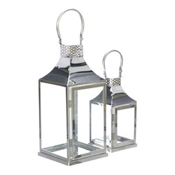 Lucerna kovová, tenké rámy - čtyřboká, stříbrná, cena za sadu 2 velikostí.