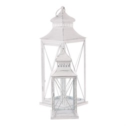 Lucerna kovová - čtyřboká, barva bílá, cena za sadu 2 velikostí.