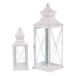 Lucerna kovová - čtyřboká, barva bílá, cena za sadu 2 velikostí.