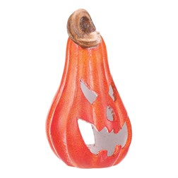 Dýně tvar hrušky obličejem - keramika, na čaj./LED svíčku, oranžová