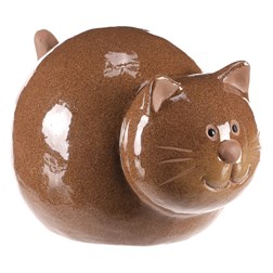 Kočka keramická - větší, barva hnědá