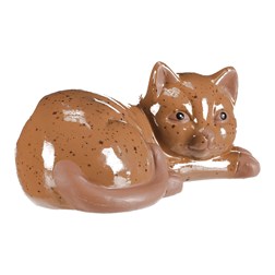 Kočka keramická ležící - větší, barva světle hnědá