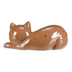 Kočka keramická ležící - větší, barva světle hnědá