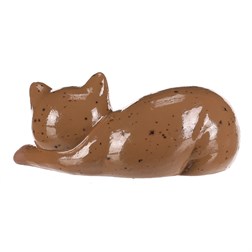 Kočka keramická ležící - menší, barva světle hnědá
