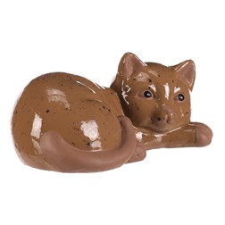 Kočka keramická ležící - menší, barva světle hnědá