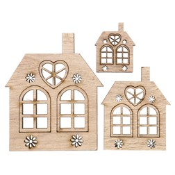 Domeček dřevěný v přírodní barvě. 18 ks v sáčku. Cena za 1 sáček.