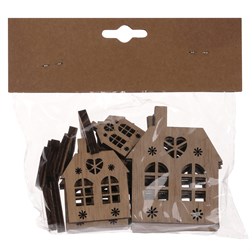 Domeček dřevěný v přírodní barvě. 18 ks v sáčku. Cena za 1 sáček.