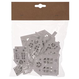 Domeček dřevěný v bílé barvě. 18 ks v sáčku. Cena za 1 sáček.