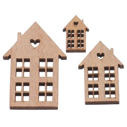 Domek dřevěný - mix velikostí, přírodní b., cena za balení (18 ks)