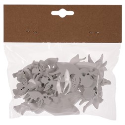 Anděl dřevěný v bílé barvě. 18 ks v sáčku. Cena za 1 sáček.