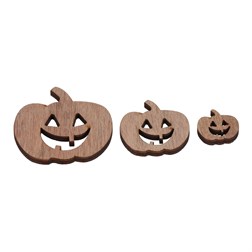 Dýně strašidelné - dřevěné přízdoby, mix 3 barev a vel., cena za 1 sáček (18 ks).