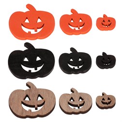 Dýně strašidelné - dřevěné přízdoby, mix 3 barev a vel., cena za 1 sáček (18 ks).