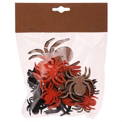 Pavouci - dřevěné přízdoby, mix 3 barev a vel., cena za 1 sáček (18 ks).