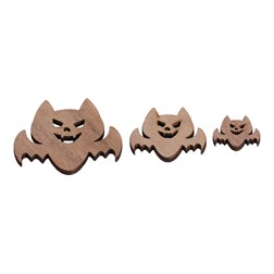 Netopýři - dřevěné přízdoby, mix 3 barev a velikostí, cena za 1 sáček (18 ks).