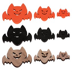 Netopýři - dřevěné přízdoby, mix 3 barev a velikostí, cena za 1 sáček (18 ks).