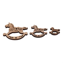 Houpací koníci - dřevěné přízdoby, mix 3 vel., přírodní b., cena za 1 sáček (18 ks).