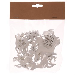 Jeleni - dřevěné přízdoby, mix 3 vel., bílé, cena za 1 sáček (18 ks).