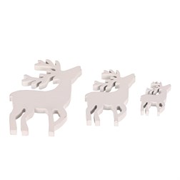 Jeleni - dřevěné přízdoby, mix 3 vel., bílé, cena za 1 sáček (18 ks).