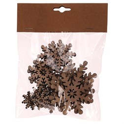 Sněhové vločky - dřevo, mix 3 vel., přírodní b., cena za balení (18 ks)