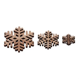 Sněhové vločky - dřevo, mix 3 vel., přírodní b., cena za balení (18 ks)