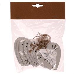 Srdíčka na pověšení - dřevěná, bílá barva, cena za 1 sáček (8 ks).