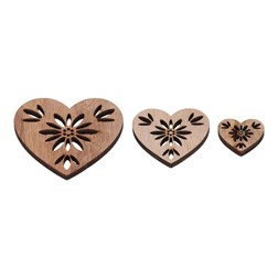 Srdíčka - dřevo, mix 3 vel., přírodní b., cena za balení (18 ks)