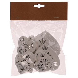 Srdíčka - dřevěné přízdoby, mix 3 velikostí, bílé, cena za 1 sáček (18 ks).